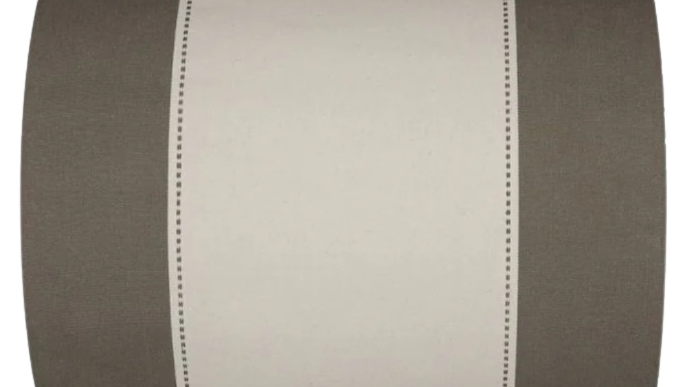 Cotton fabric on white background featuring broad stripes of warm taupe and soft écru, the delicate dotted lines between them