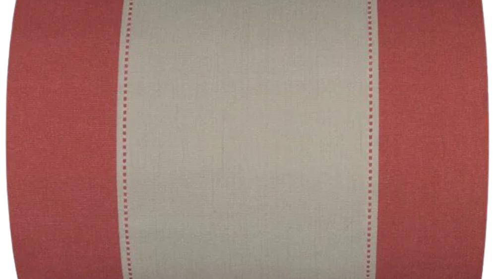 Terracotta and beige striped cotton fabric featuring dotted lines between each stripe