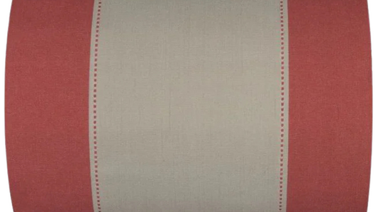 Terracotta and beige striped cotton fabric featuring dotted lines between each stripe