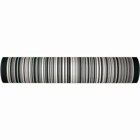 Roll of 180cm cotton fabric by Les Toiles du Soleil called Tom Black. A multi striped pattern of white and black - like a barcode