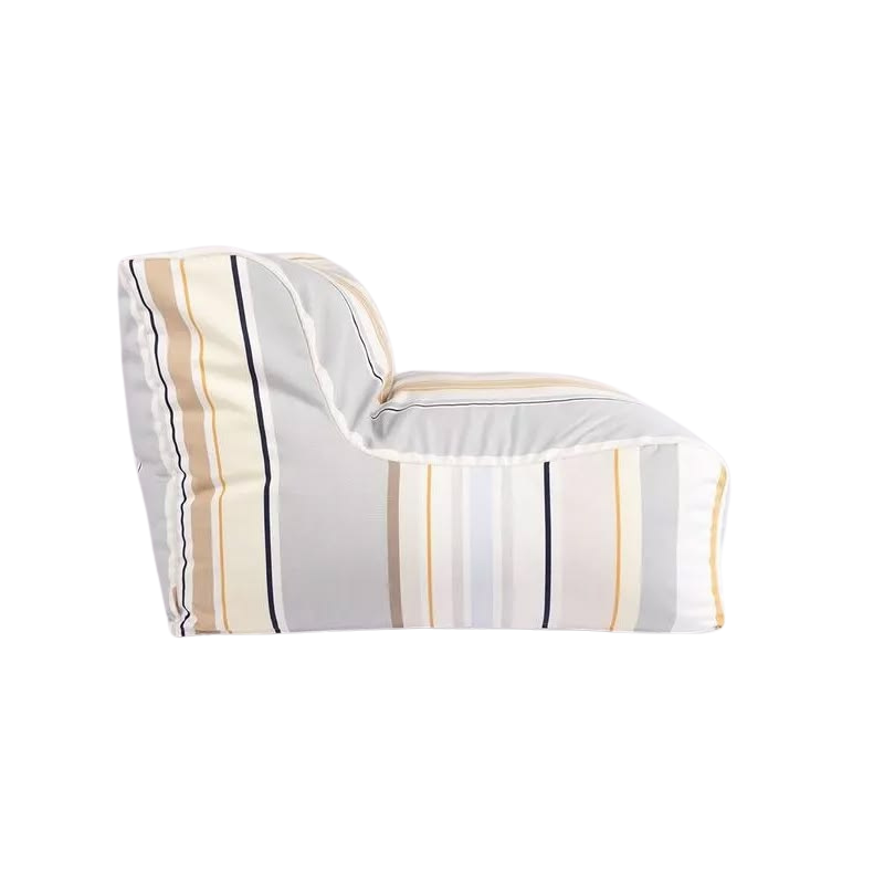 Large soft armchair made from Trianon fabric, which reflects a delicate palette of soft greys, pale yellow, and sky blue, gently illuminated by touches of gold. A 100% cotton Les Toiles du Soleil fabric 