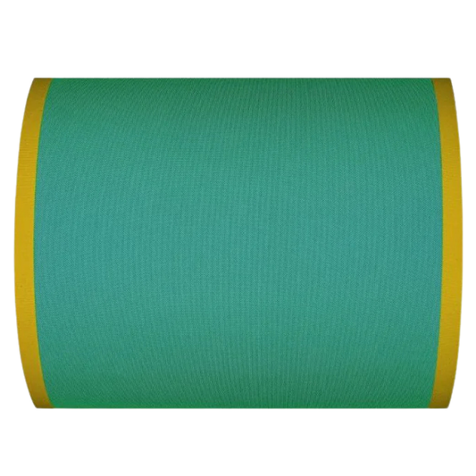 Turquoise cotton fabric with yellow stripes on both edges. White background 
