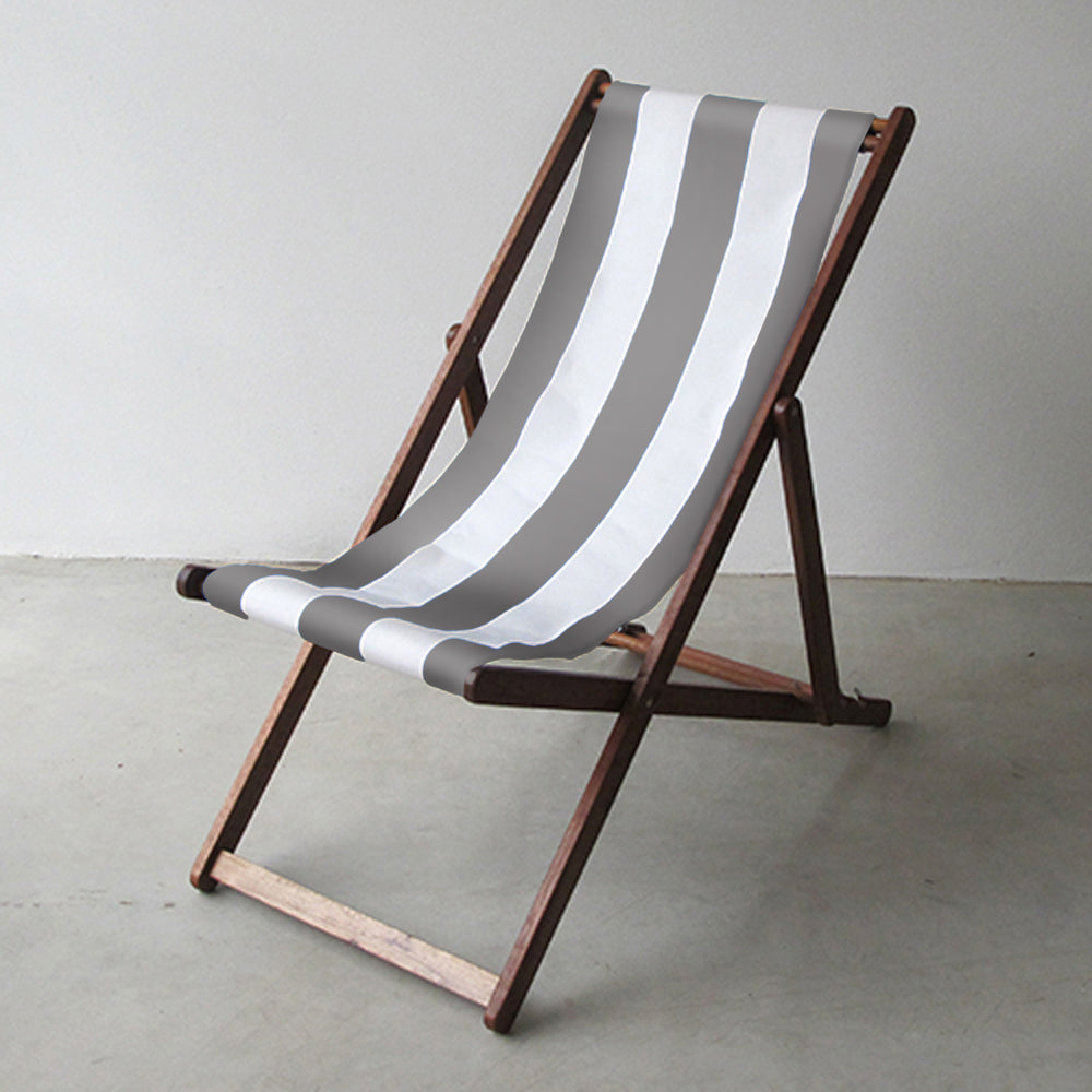 Deckchair Hardwood Synthetic Light Grey/White