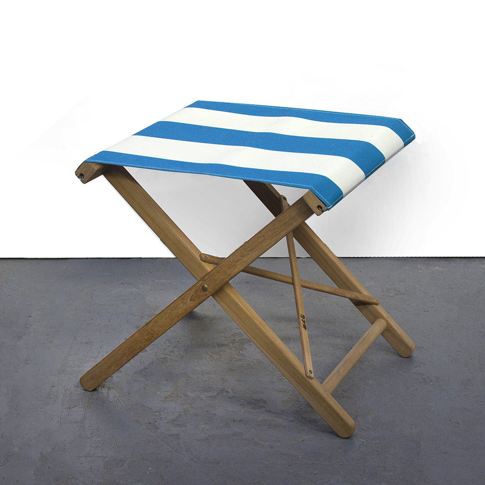 Folding Stool Teak Synthetic Roya Bluel/White