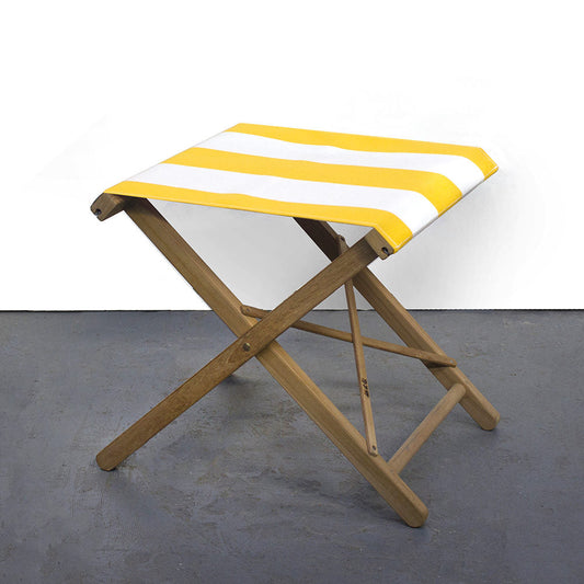 Folding Stool Teak Synthetic Yellow/White
