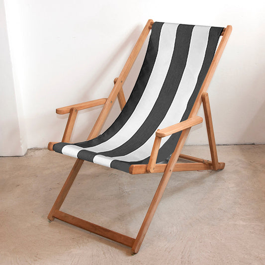 Deckchair w/Arms Teak Synthetic Charcoal/White