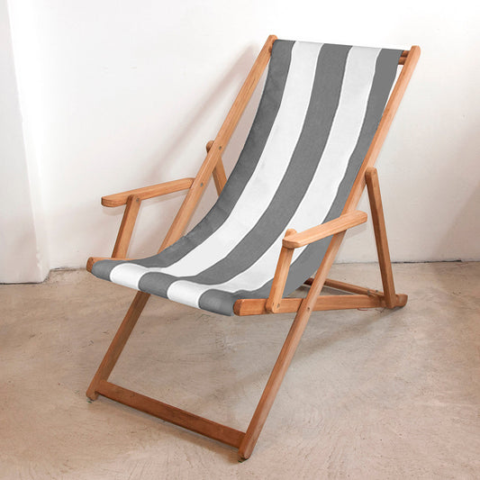 Deckchair w/Arms Teak Synthetic Light Grey/White