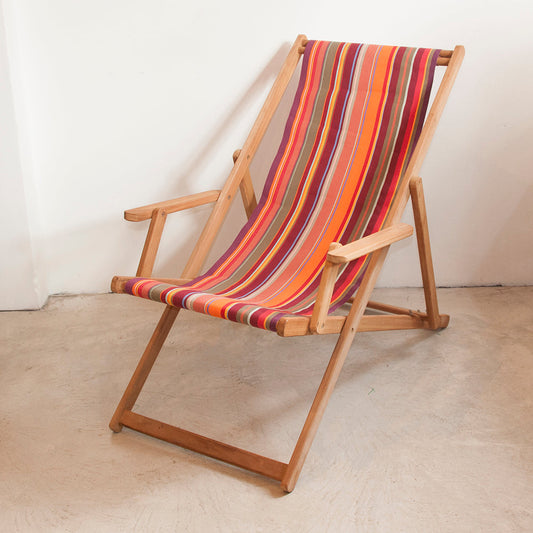 Deckchair w/Arms Teak Cotton St Vincent Rouge