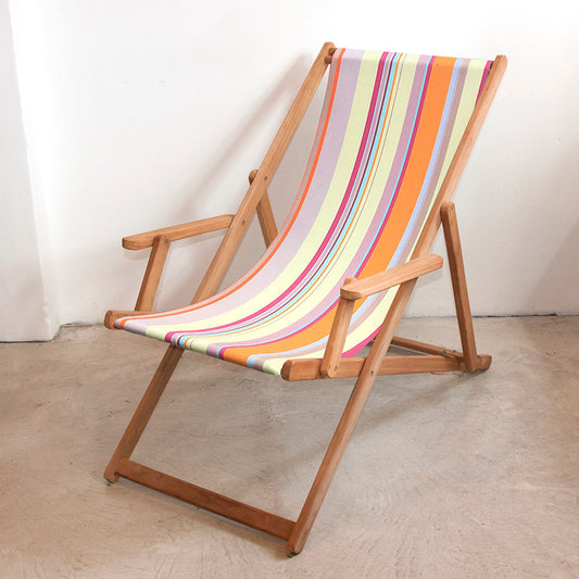 Deckchair w/Arms Teak Synthetic June Sunset