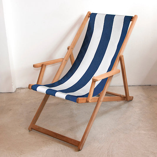 Deckchair w/Arms Teak Synthetic Navy/Cream