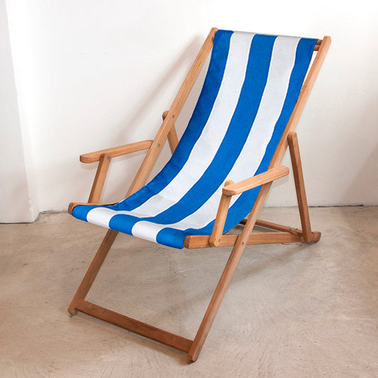 Deckchair w/Arms Teak Synthetic Royal/White