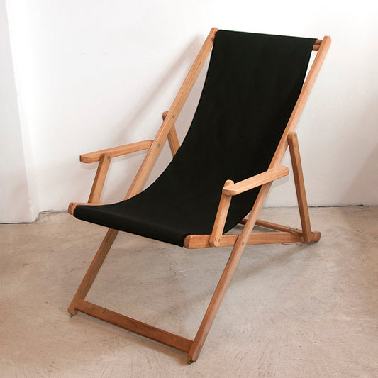 Deckchair w/Arms Teak Synthetic Black