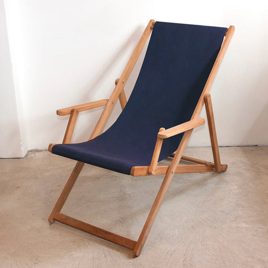 Deckchair w/Arms Teak Synthetic Navy