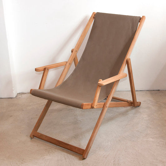 Deckchair w/Arms Teak Synthetic Taupe