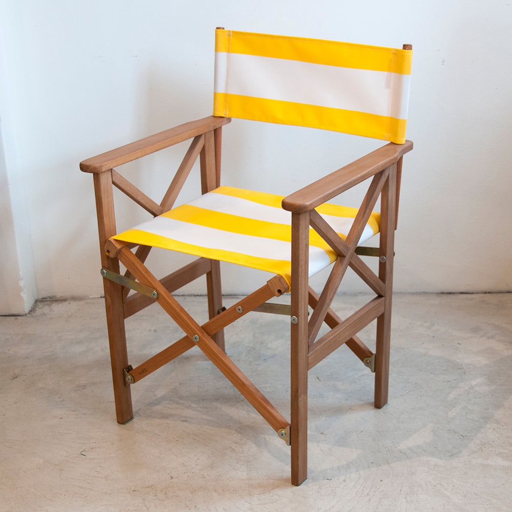 Directors Chair Teak Synthetic Yellow/White